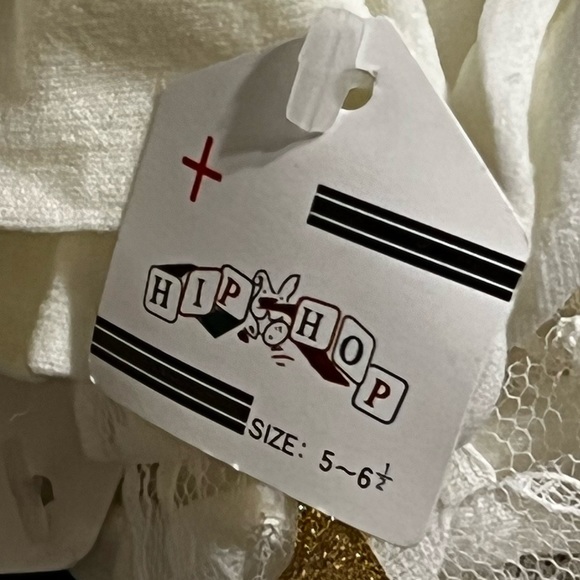 Vintage NWT Pair Hip Hop Ruffled Gold Metallic Lace Ribbon Bows Pageant Socks - Picture 5 of 13